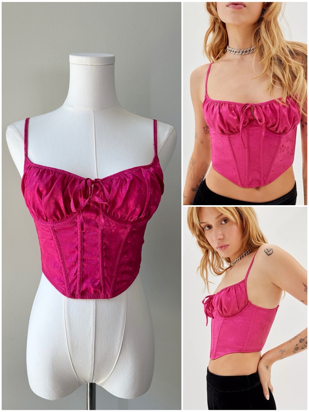 Urban Outfitters Out From Under Hot Pink Devon Satin Floral Corset Going Out Top